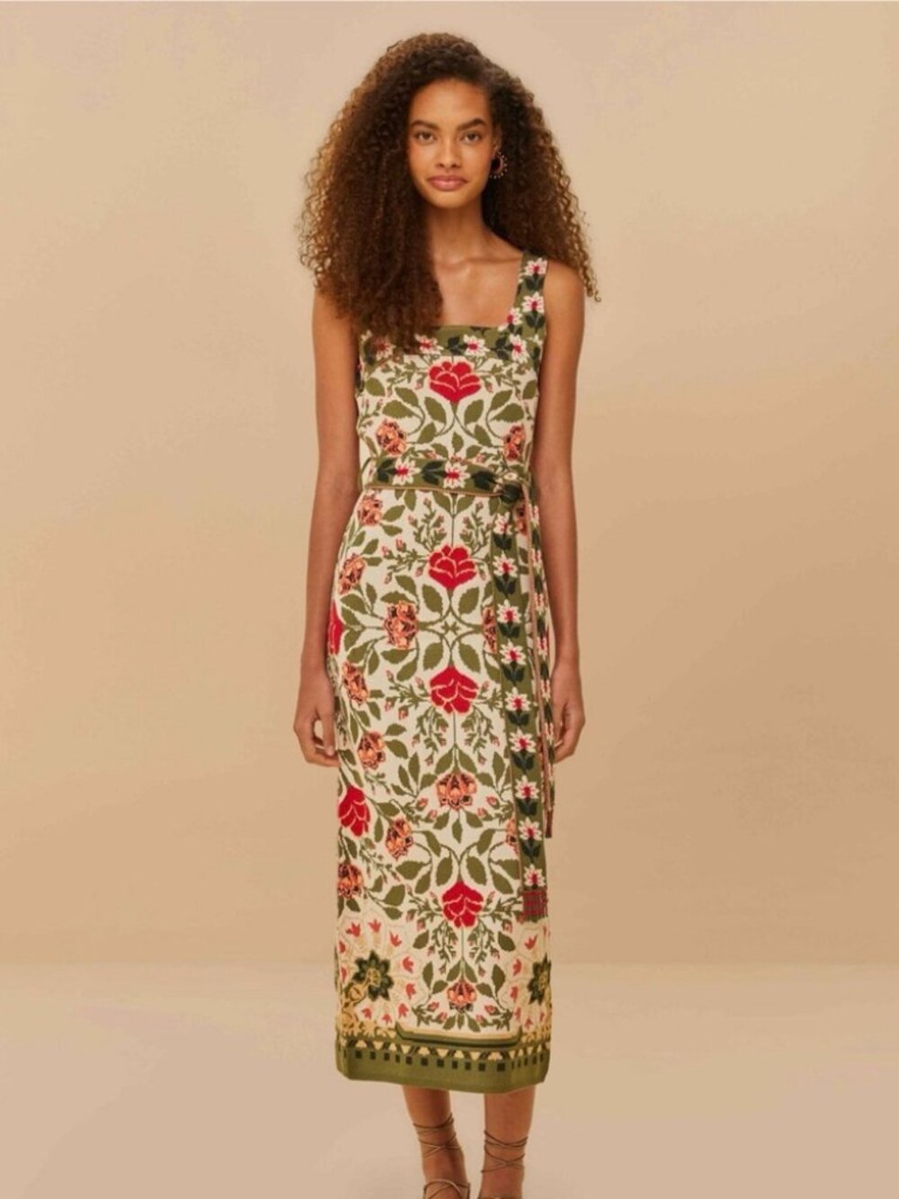 Farm Rio Sand Garden Tapestry Knit Dress with Belt S